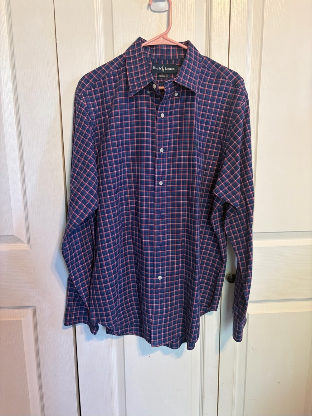 Ralph Lauren Navy and Pink Checked Button-Down Shirt